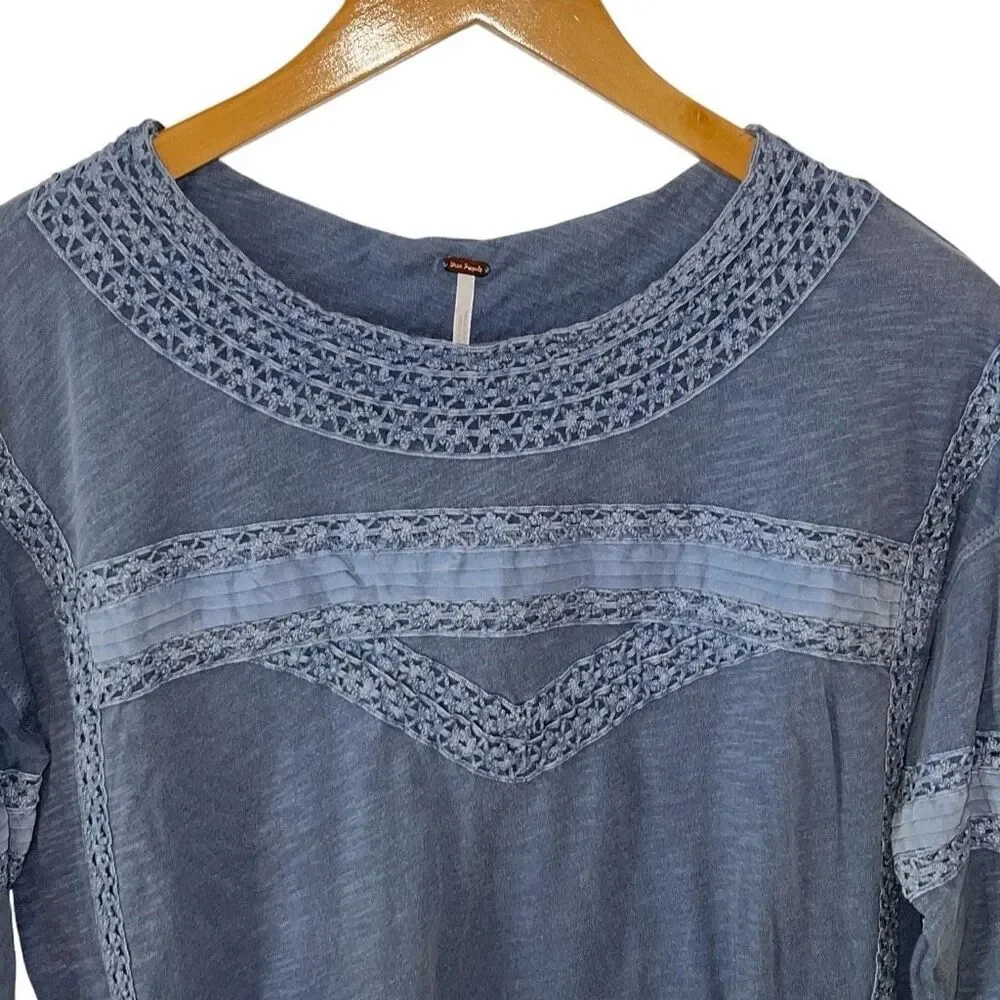 Free People Womens Boy Meets Girl Crochet Long Sleeve Top Pacific Coast‎ XS NWT
